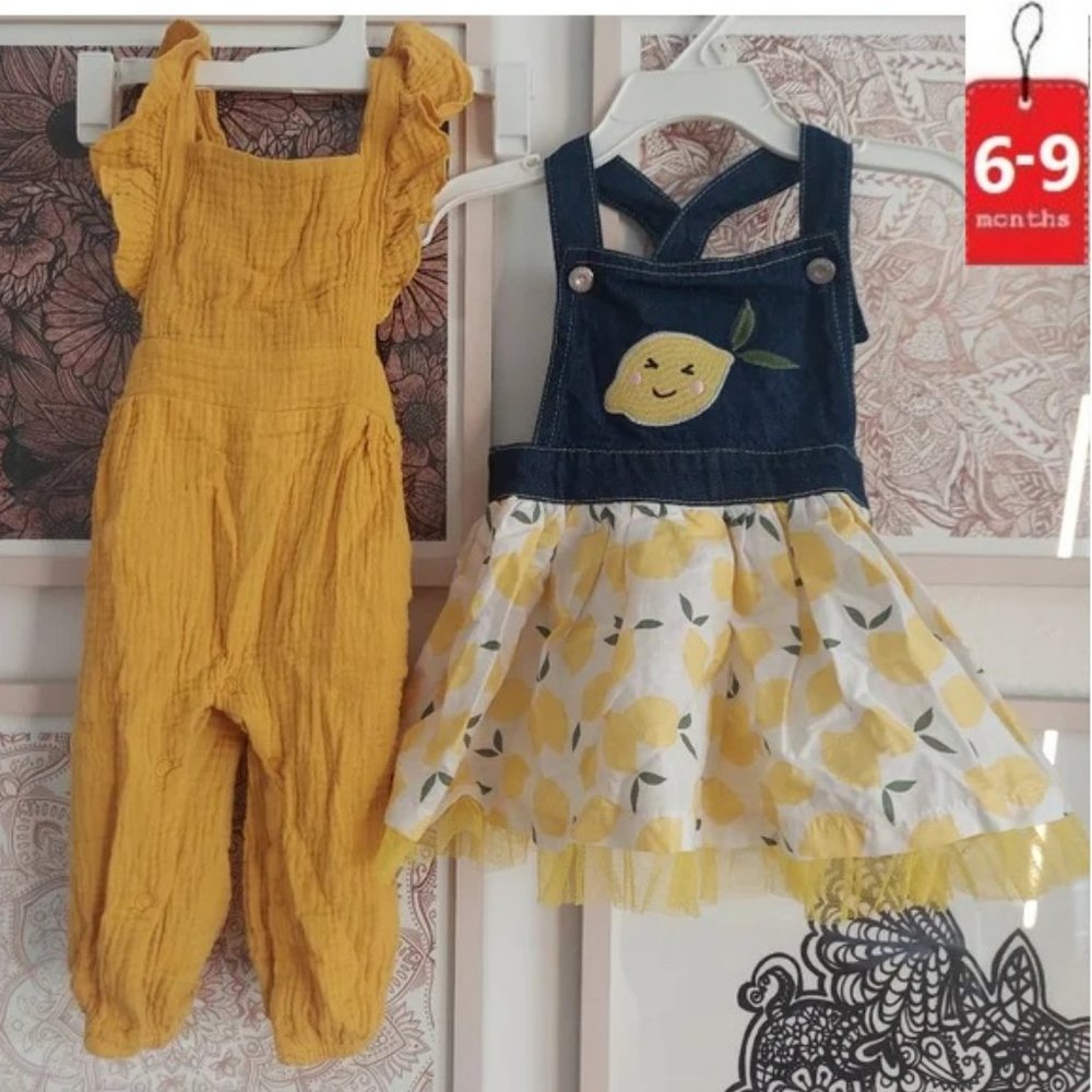 🎁 10/$25 Girl's Yellow bundle, 6-9 months, Romper and Jumper